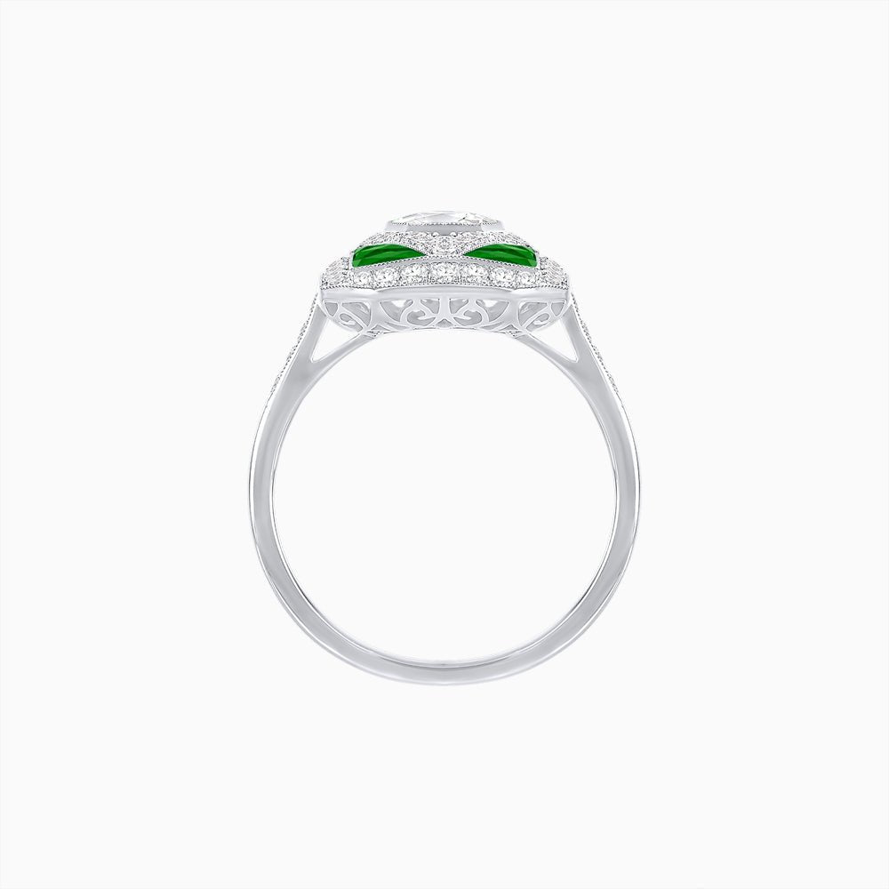 Art Deco Inspired Oval Gemstone Mosaic Diamond Ring - Shahin Jewelry