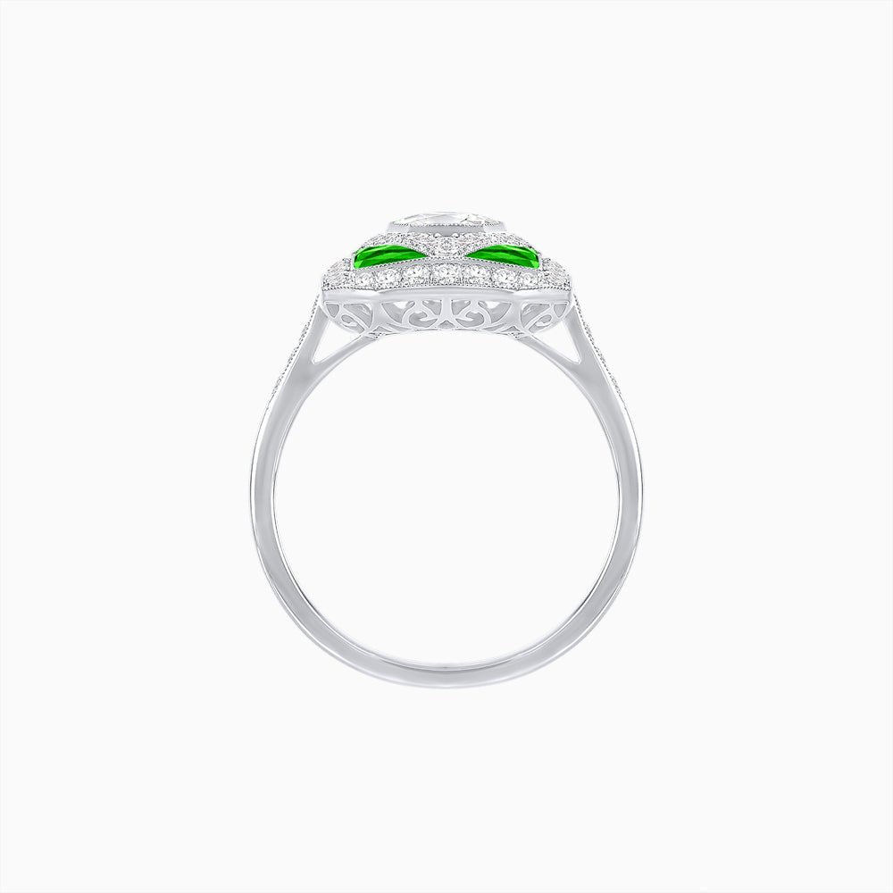 Art Deco Inspired Oval Gemstone Mosaic Diamond Ring - Shahin Jewelry