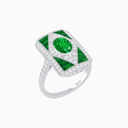 Art Deco Inspired Oval Gemstone Mosaic Diamond Ring - Shahin Jewelry