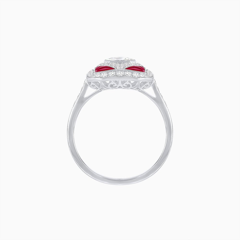 Art Deco Inspired Oval Gemstone Mosaic Diamond Ring - Shahin Jewelry