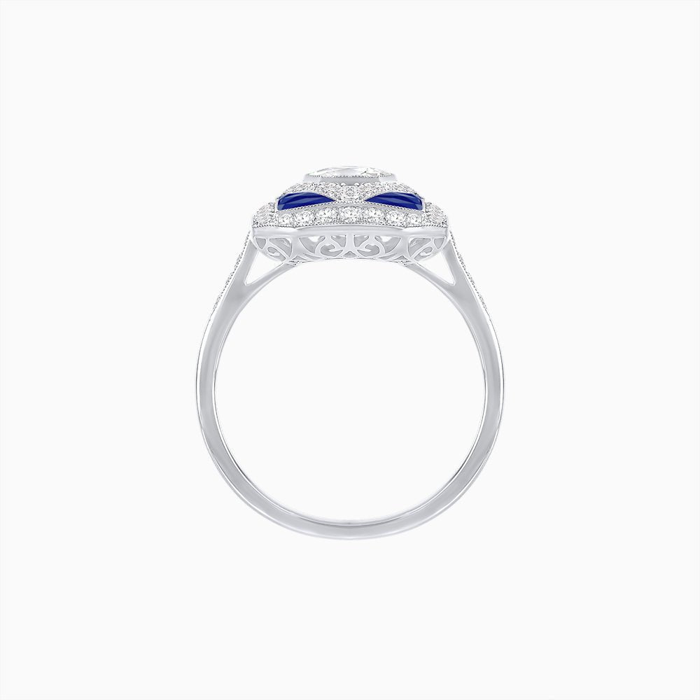 Art Deco Inspired Oval Gemstone Mosaic Diamond Ring - Shahin Jewelry