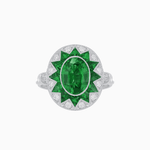 Load image into Gallery viewer, Art Deco Inspired Oval Starburst Calibré-Cut Halo Ring - Shahin Jewelry