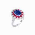 Load image into Gallery viewer, Art Deco Inspired Oval Starburst Calibré-Cut Halo Ring - Shahin Jewelry