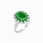 Load image into Gallery viewer, Art Deco Inspired Oval Starburst Calibré-Cut Halo Ring - Shahin Jewelry