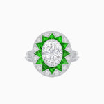 Load image into Gallery viewer, Art Deco Inspired Oval Starburst Calibré-Cut Halo Ring - Shahin Jewelry