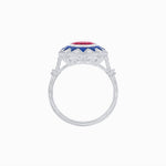 Load image into Gallery viewer, Art Deco Inspired Oval Starburst Calibré-Cut Halo Ring - Shahin Jewelry