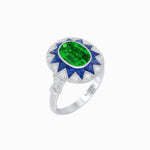 Load image into Gallery viewer, Art Deco Inspired Oval Starburst Calibré-Cut Halo Ring - Shahin Jewelry