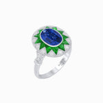 Load image into Gallery viewer, Art Deco Inspired Oval Starburst Calibré-Cut Halo Ring - Shahin Jewelry
