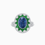 Load image into Gallery viewer, Art Deco Inspired Oval Starburst Calibré-Cut Halo Ring - Shahin Jewelry