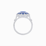 Load image into Gallery viewer, Art Deco Inspired Oval Starburst Calibré-Cut Halo Ring - Shahin Jewelry
