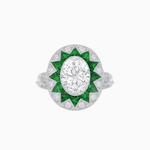 Load image into Gallery viewer, Art Deco Inspired Oval Starburst Calibré-Cut Halo Ring - Shahin Jewelry