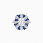 Load image into Gallery viewer, Art Deco Inspired Oval Sunburst Cocktail Ring with Calibré-Cut Gemstones - Shahin Jewelry