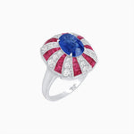 Load image into Gallery viewer, Art Deco Inspired Oval Sunburst Cocktail Ring with Calibré-Cut Gemstones - Shahin Jewelry