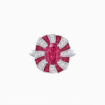 Load image into Gallery viewer, Art Deco Inspired Oval Sunburst Cocktail Ring with Calibré-Cut Gemstones - Shahin Jewelry
