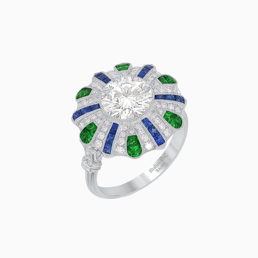 Art Deco Inspired Peacock Diamond Ring - Shahin Jewelry