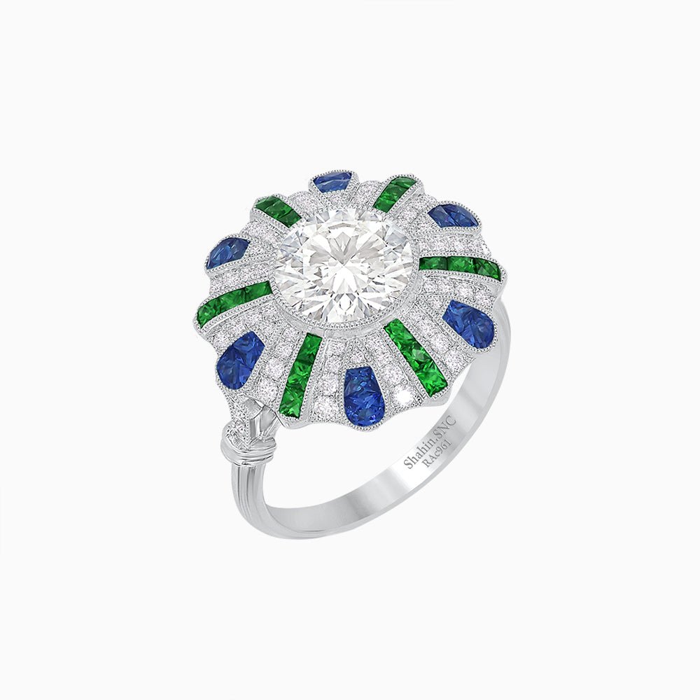 Art Deco Inspired Peacock Diamond Ring - Shahin Jewelry