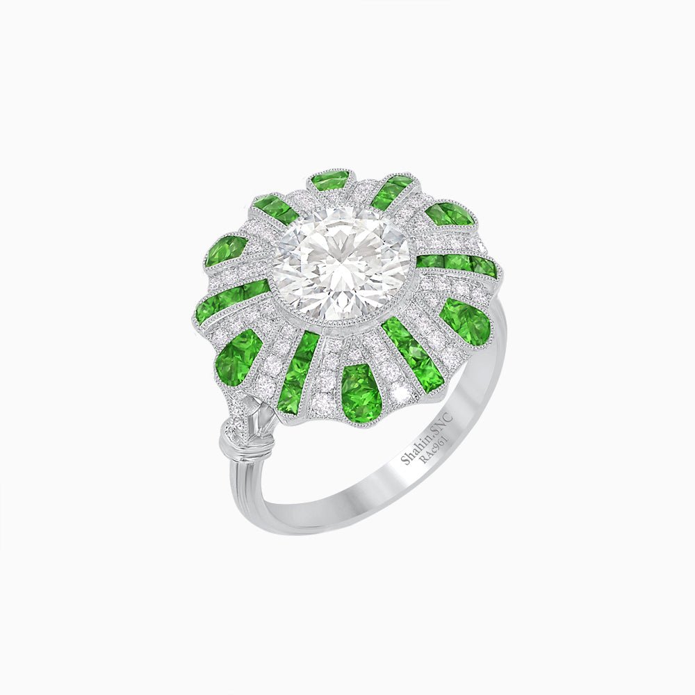 Art Deco Inspired Peacock Diamond Ring - Shahin Jewelry