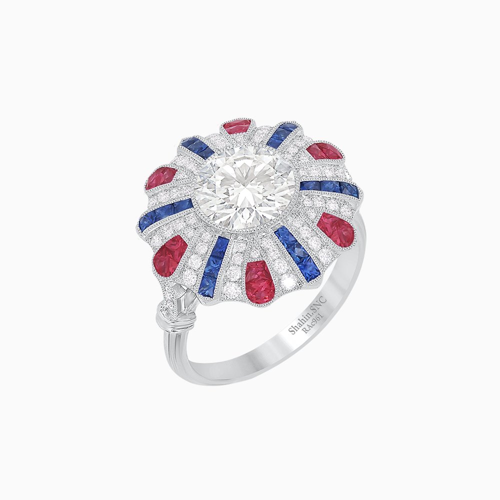Art Deco Inspired Peacock Diamond Ring - Shahin Jewelry
