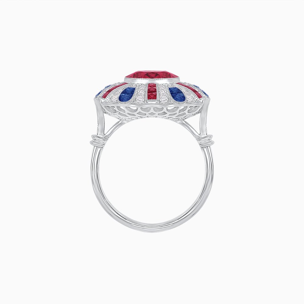 Art Deco-Inspired Peacock Diamond Ring Custom Center Stone | Fan Motif Halo | Hand-Applied Milgrain - Shahin Jewelry