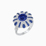 Load image into Gallery viewer, Art Deco-Inspired Peacock Diamond Ring Custom Center Stone | Fan Motif Halo | Hand-Applied Milgrain - Shahin Jewelry