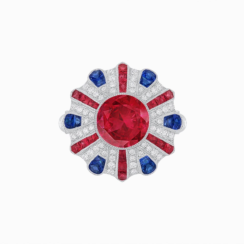 Art Deco-Inspired Peacock Diamond Ring Custom Center Stone | Fan Motif Halo | Hand-Applied Milgrain - Shahin Jewelry