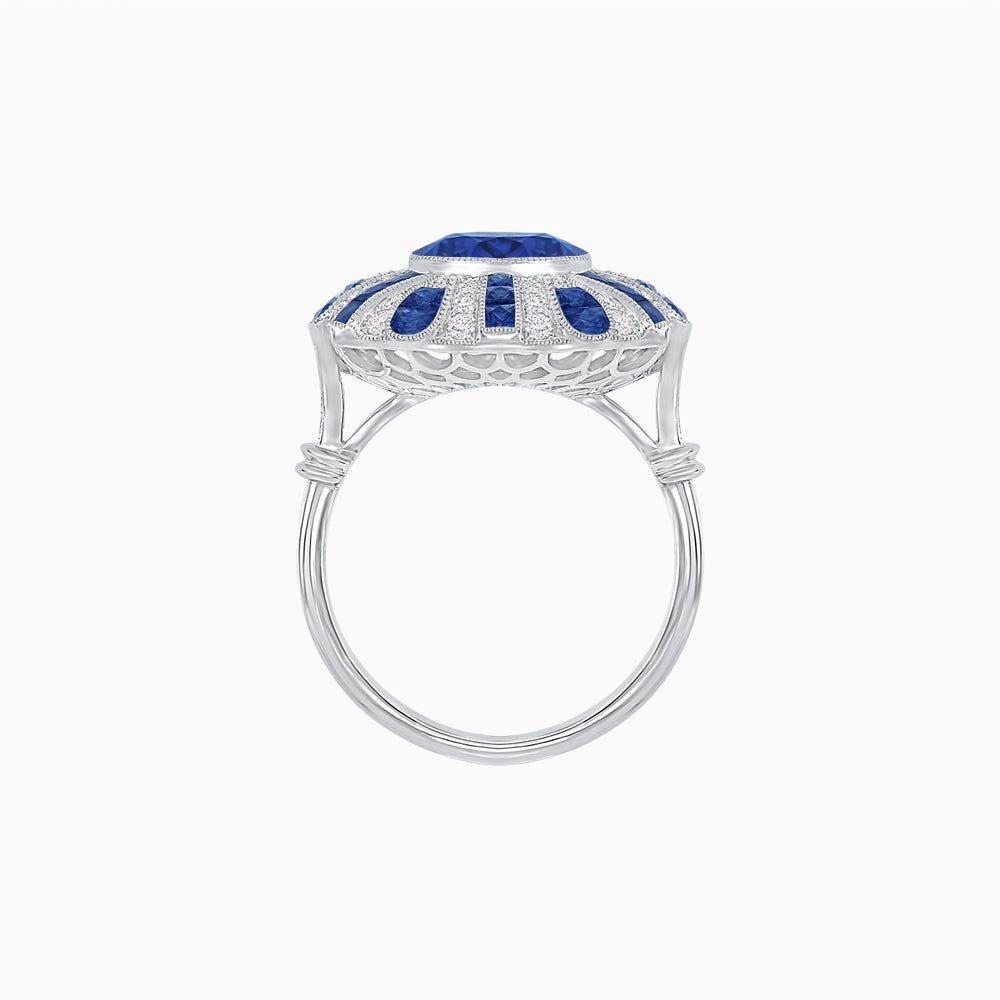 Art Deco-Inspired Peacock Diamond Ring Custom Center Stone | Fan Motif Halo | Hand-Applied Milgrain - Shahin Jewelry