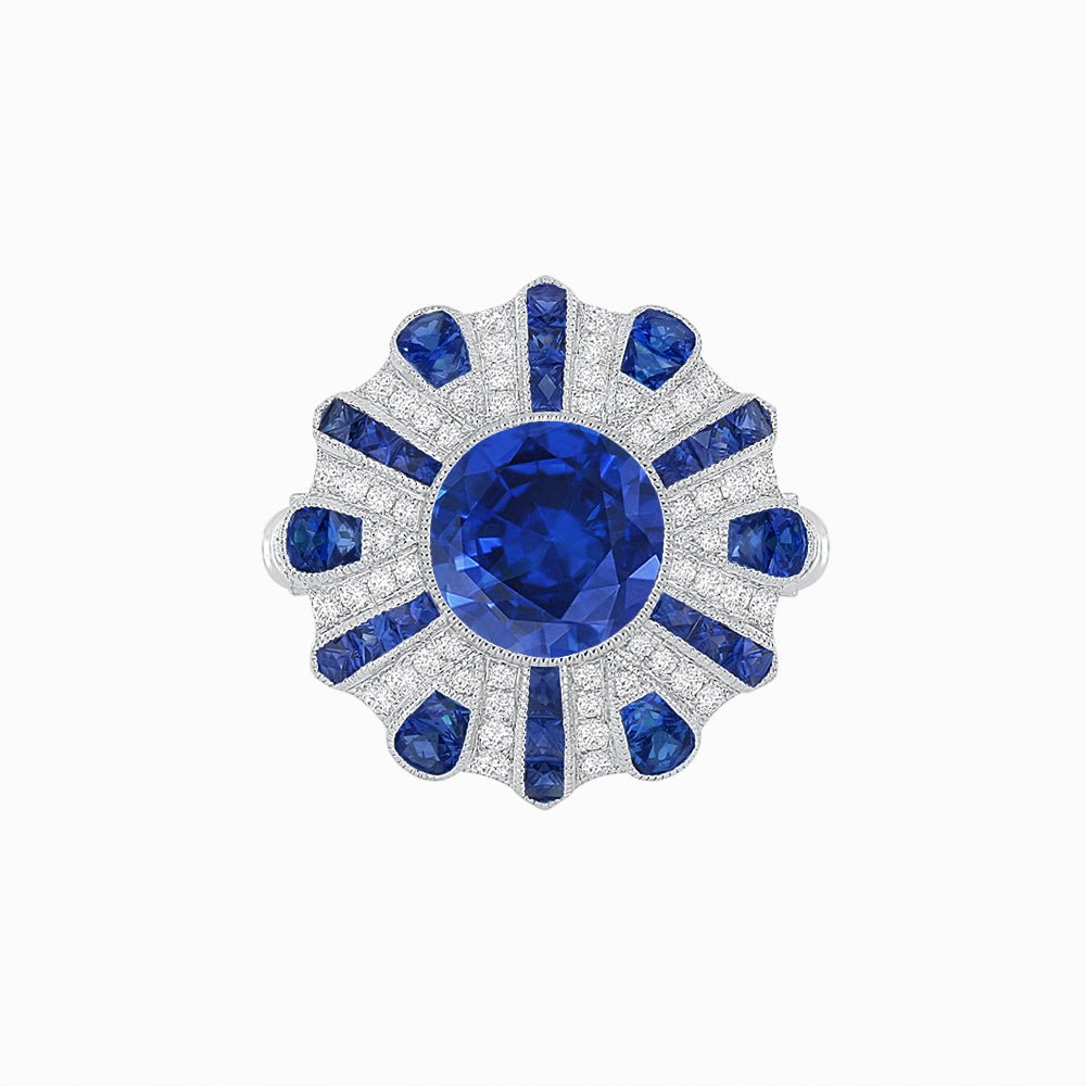 Art Deco-Inspired Peacock Diamond Ring Custom Center Stone | Fan Motif Halo | Hand-Applied Milgrain - Shahin Jewelry