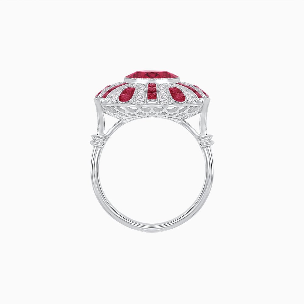 Art Deco-Inspired Peacock Diamond Ring Custom Center Stone | Fan Motif Halo | Hand-Applied Milgrain - Shahin Jewelry