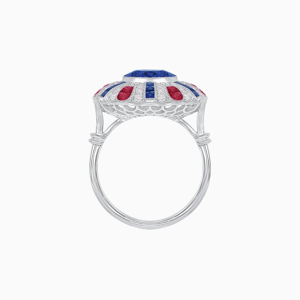Art Deco-Inspired Peacock Diamond Ring Custom Center Stone | Fan Motif Halo | Hand-Applied Milgrain - Shahin Jewelry