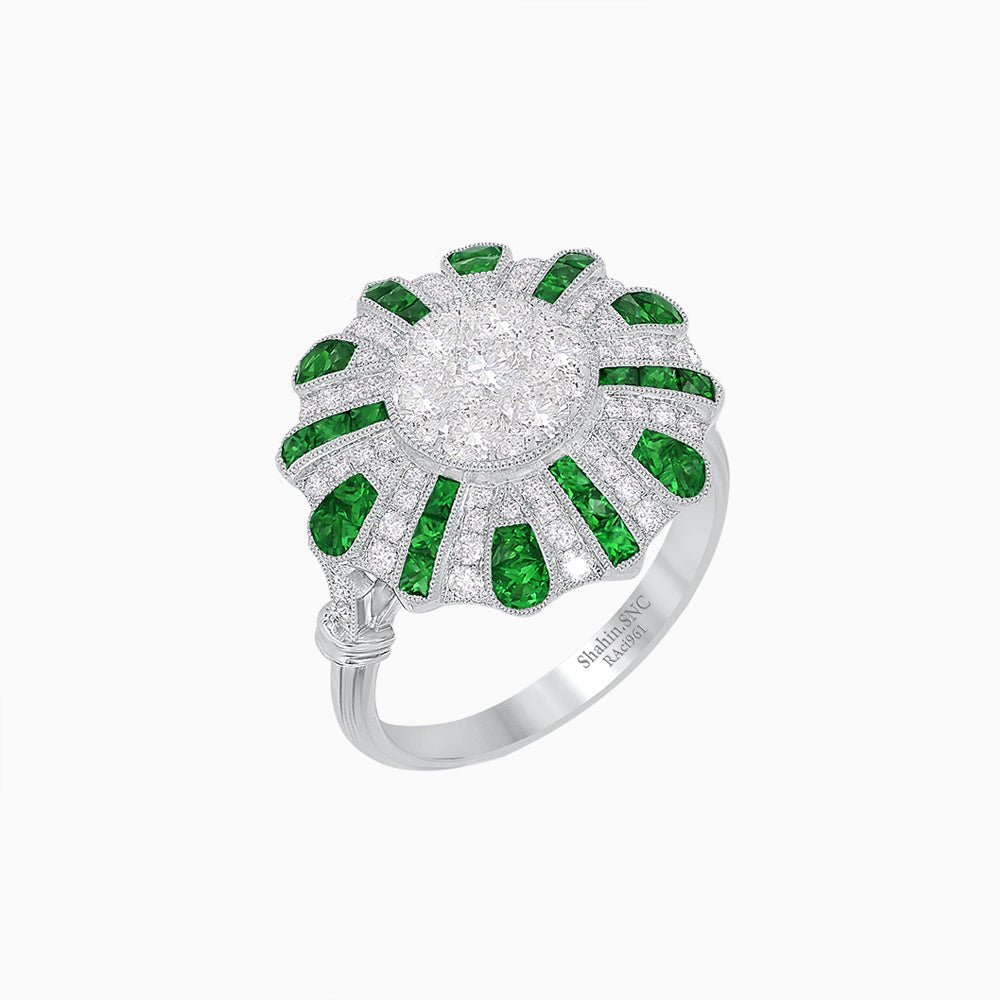 Art Deco Inspired Peacock illusion Setting Diamond Ring - Shahin Jewelry