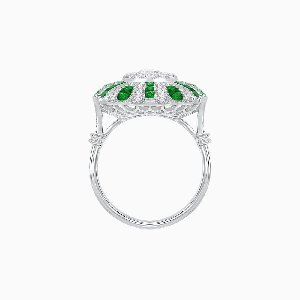 Art Deco Inspired Peacock illusion Setting Diamond Ring - Shahin Jewelry