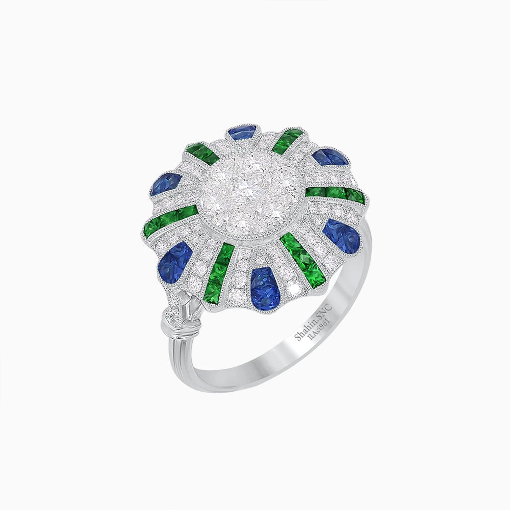 Art Deco Inspired Peacock illusion Setting Diamond Ring - Shahin Jewelry