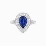 Load image into Gallery viewer, Art Deco Inspired Pear Cut Double Halo Ring with Baguette Diamonds - Shahin Jewelry