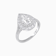 Art Deco Inspired Pear Cut Double Halo Ring with Baguette Diamonds - Shahin Jewelry