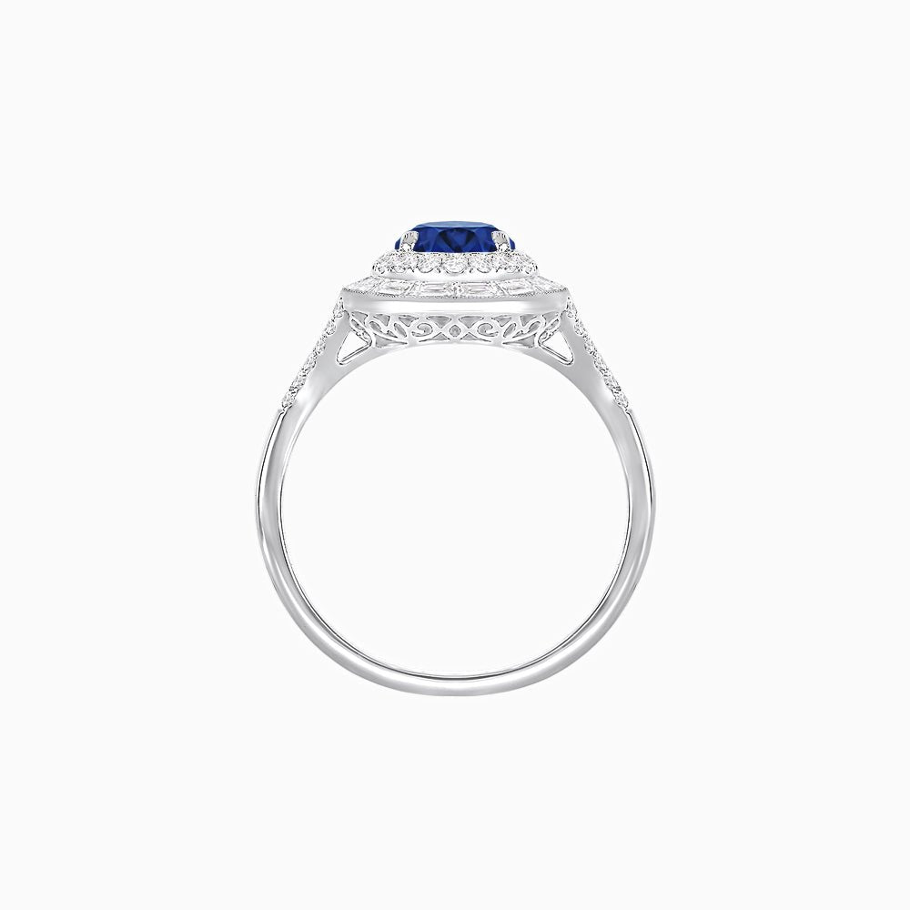Art Deco Inspired Pear Cut Double Halo Ring with Baguette Diamonds - Shahin Jewelry