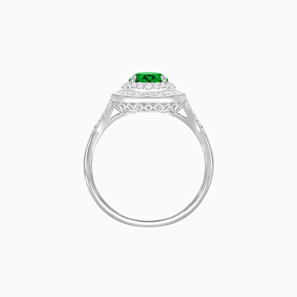 Art Deco Inspired Pear Cut Double Halo Ring with Baguette Diamonds - Shahin Jewelry