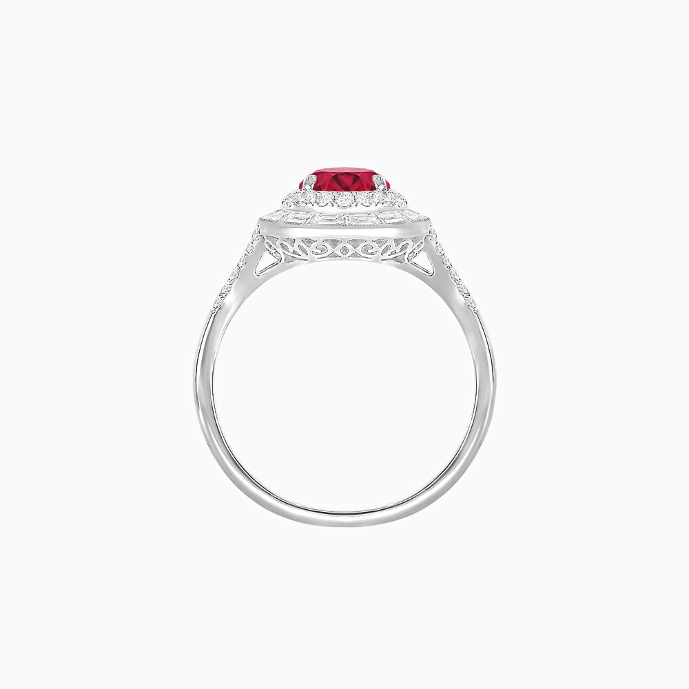 Art Deco Inspired Pear Cut Double Halo Ring with Baguette Diamonds - Shahin Jewelry