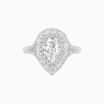 Load image into Gallery viewer, Art Deco Inspired Pear Cut Double Halo Ring with Baguette Diamonds - Shahin Jewelry