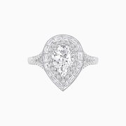 Art Deco Inspired Pear Cut Double Halo Ring with Baguette Diamonds - Shahin Jewelry