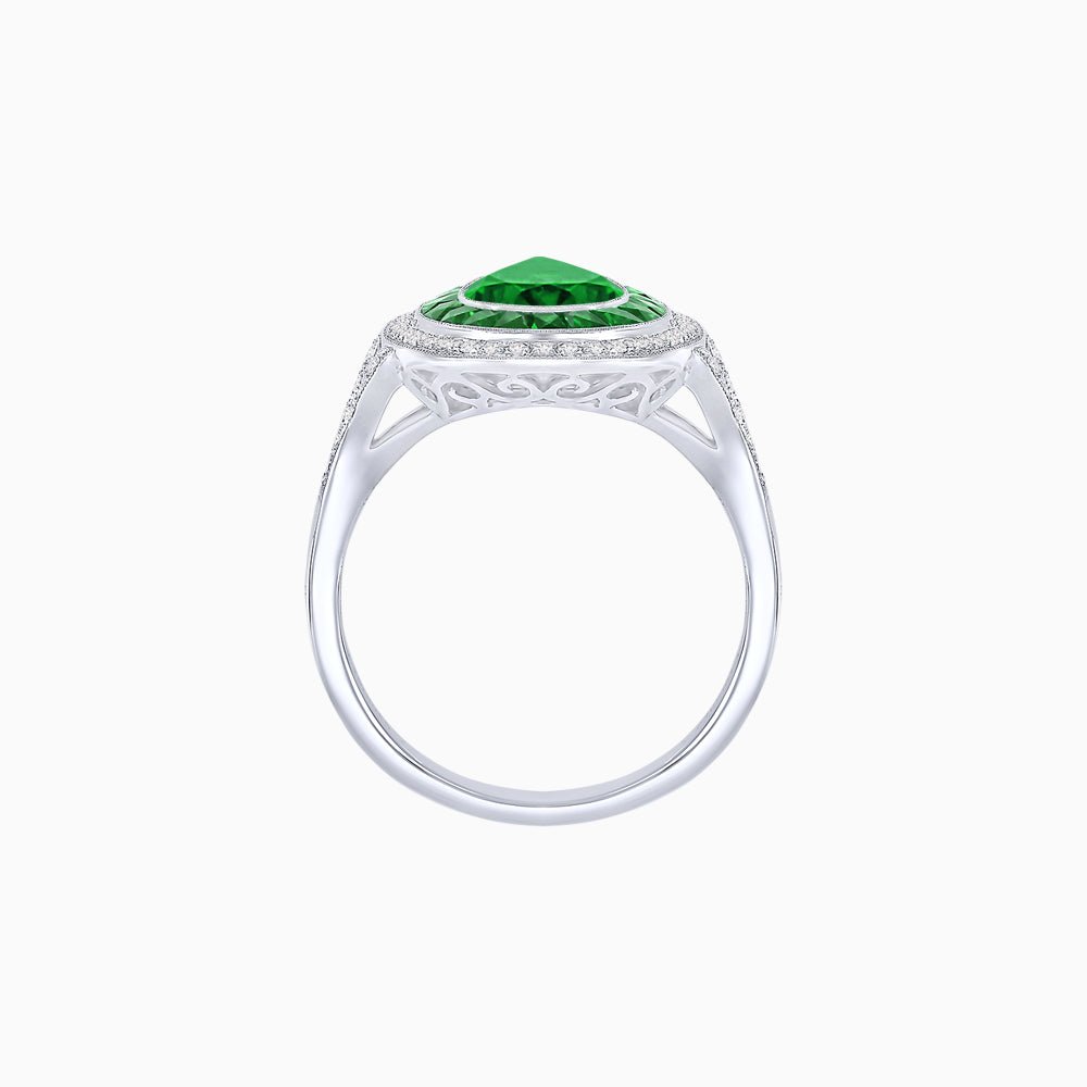 Art Deco Inspired Pear Cut Gemstone Double Halo Ring - Shahin Jewelry