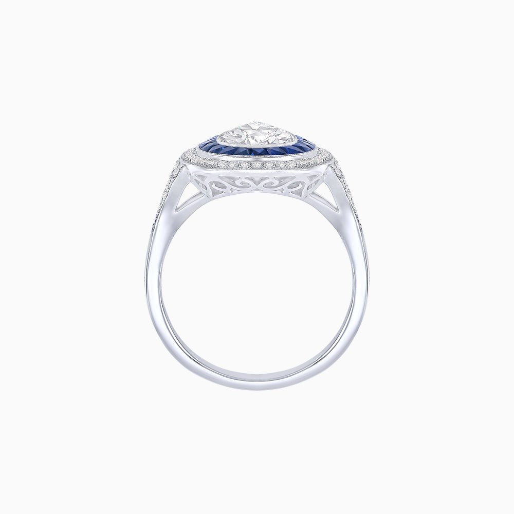 Art Deco Inspired Pear Cut Gemstone Double Halo Ring - Shahin Jewelry