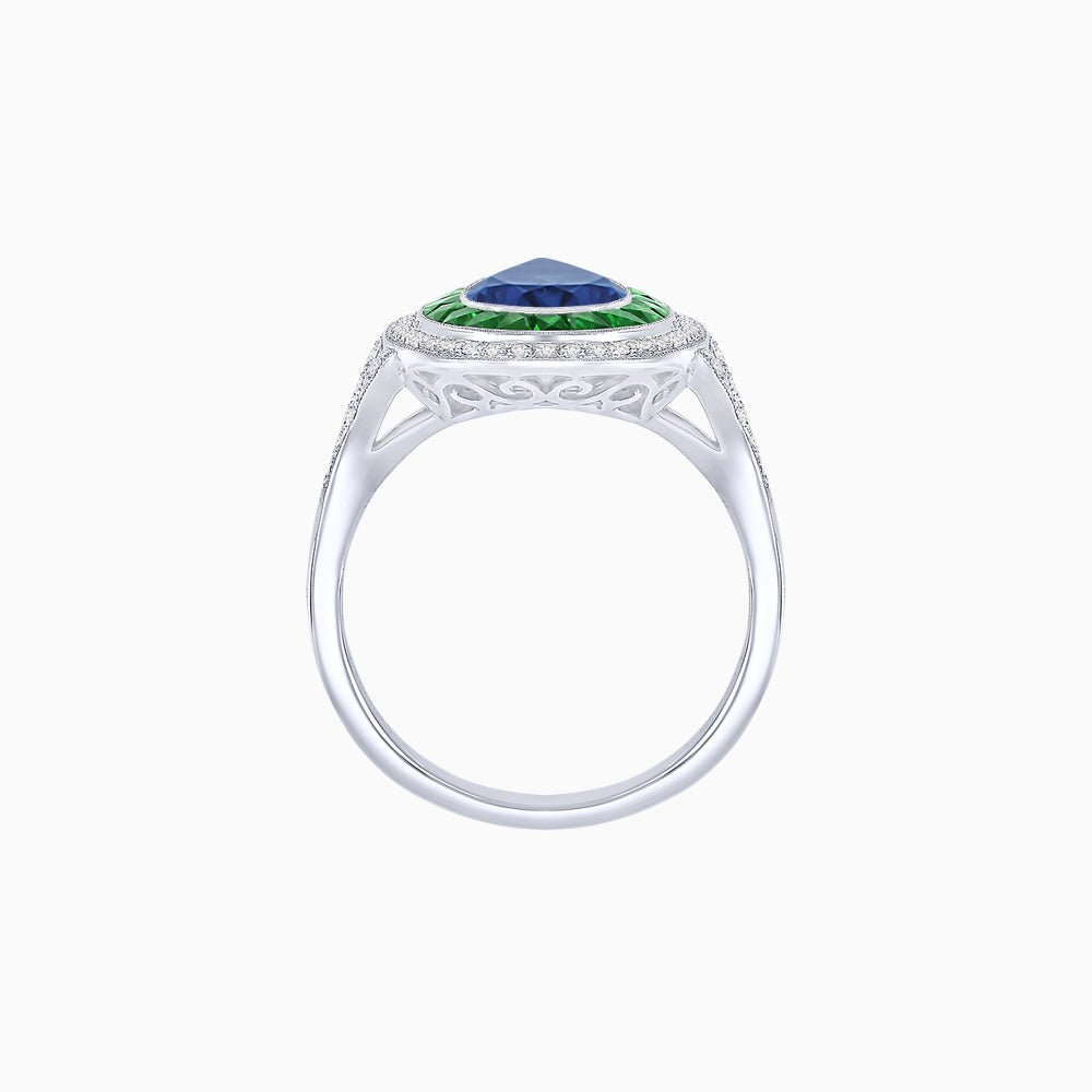 Art Deco Inspired Pear Cut Gemstone Double Halo Ring - Shahin Jewelry