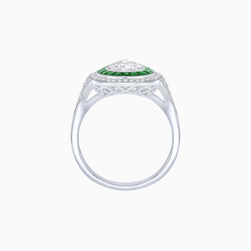 Art Deco Inspired Pear Cut Gemstone Double Halo Ring - Shahin Jewelry