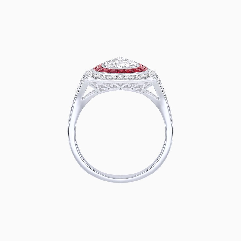 Art Deco Inspired Pear Cut Gemstone Double Halo Ring - Shahin Jewelry
