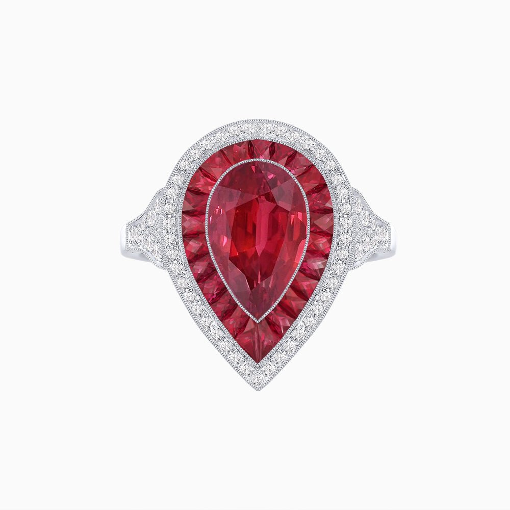 Art Deco Inspired Pear Cut Gemstone Double Halo Ring - Shahin Jewelry