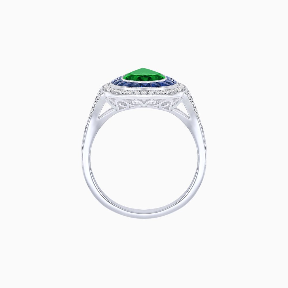 Art Deco Inspired Pear Cut Gemstone Double Halo Ring - Shahin Jewelry
