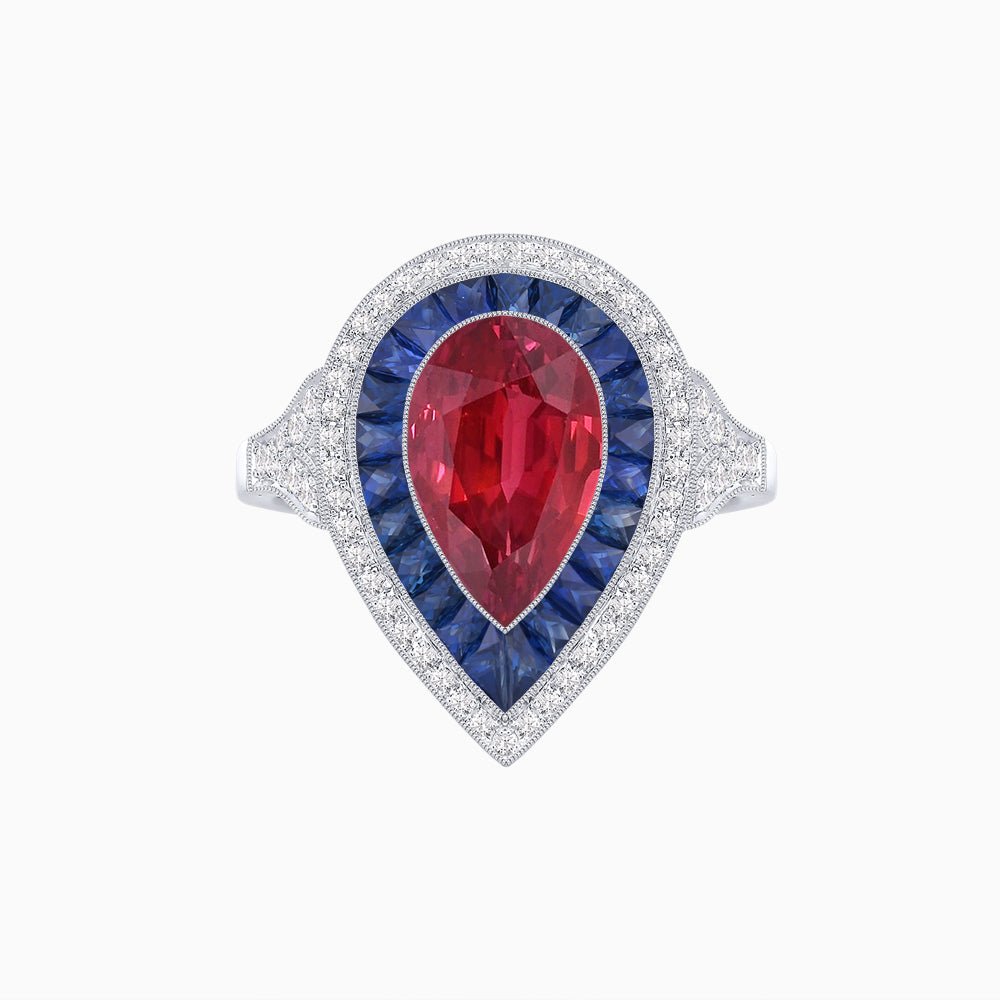 Art Deco Inspired Pear Cut Gemstone Double Halo Ring - Shahin Jewelry