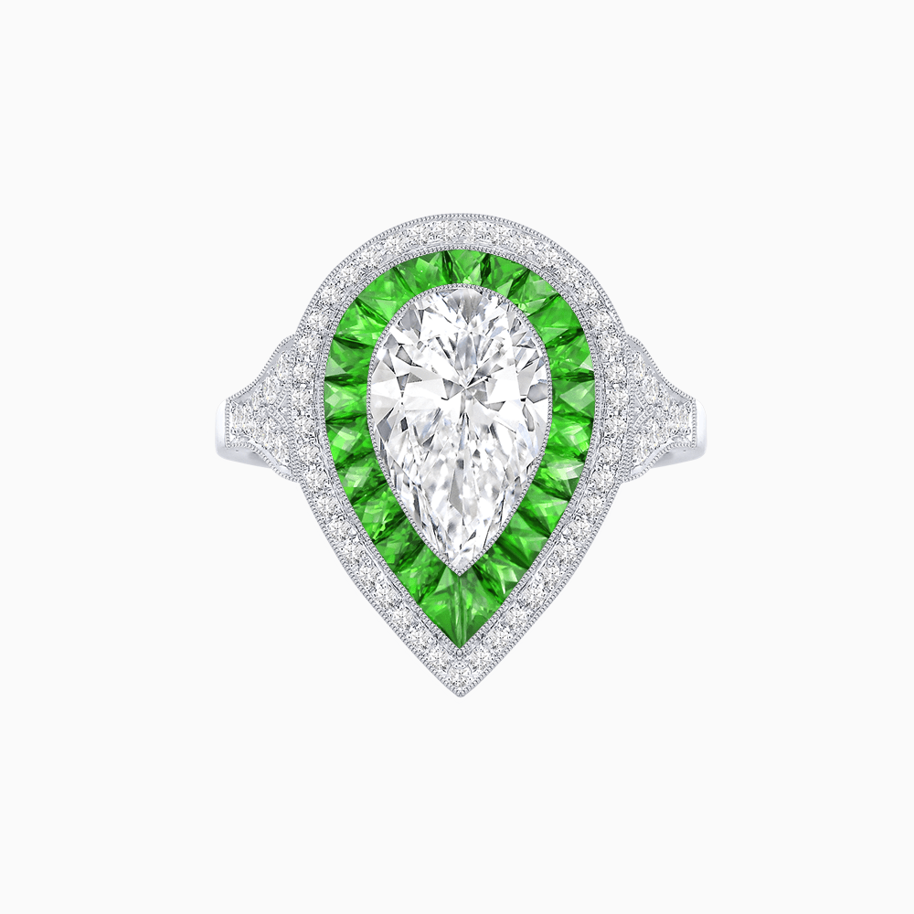 Art Deco Inspired Pear Cut Gemstone Double Halo Ring - Shahin Jewelry