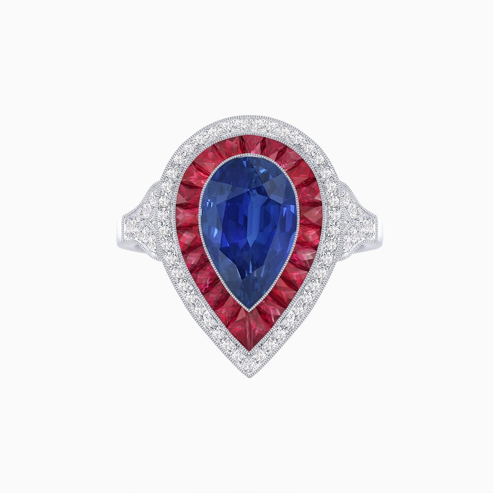 Art Deco Inspired Pear Cut Gemstone Double Halo Ring - Shahin Jewelry