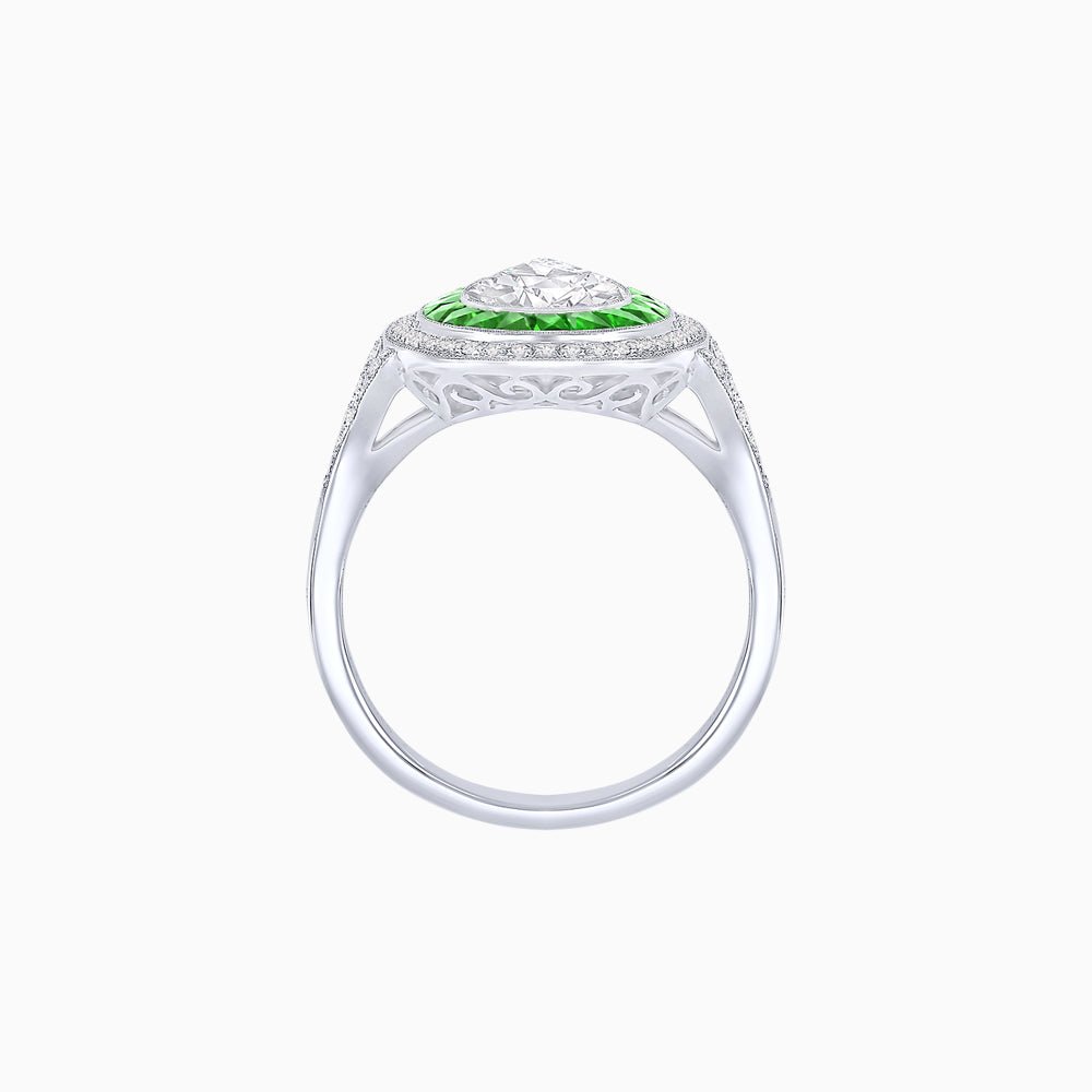 Art Deco Inspired Pear Cut Gemstone Double Halo Ring - Shahin Jewelry
